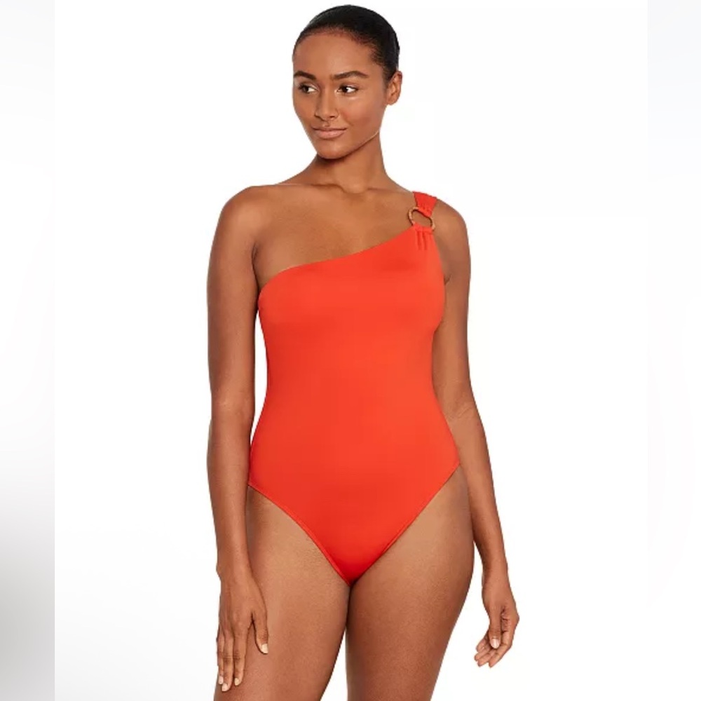 Lauren Ralph Lauren One-Shoulder Poppy Red One Piece Swimsuit Size 14